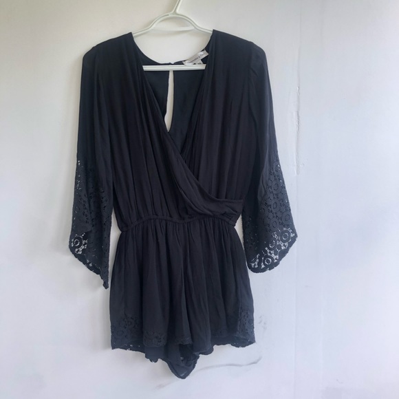 Abercrombie & Fitch Pants - Abercrombie & Fitch Lace Bell Sleeve Romper Black